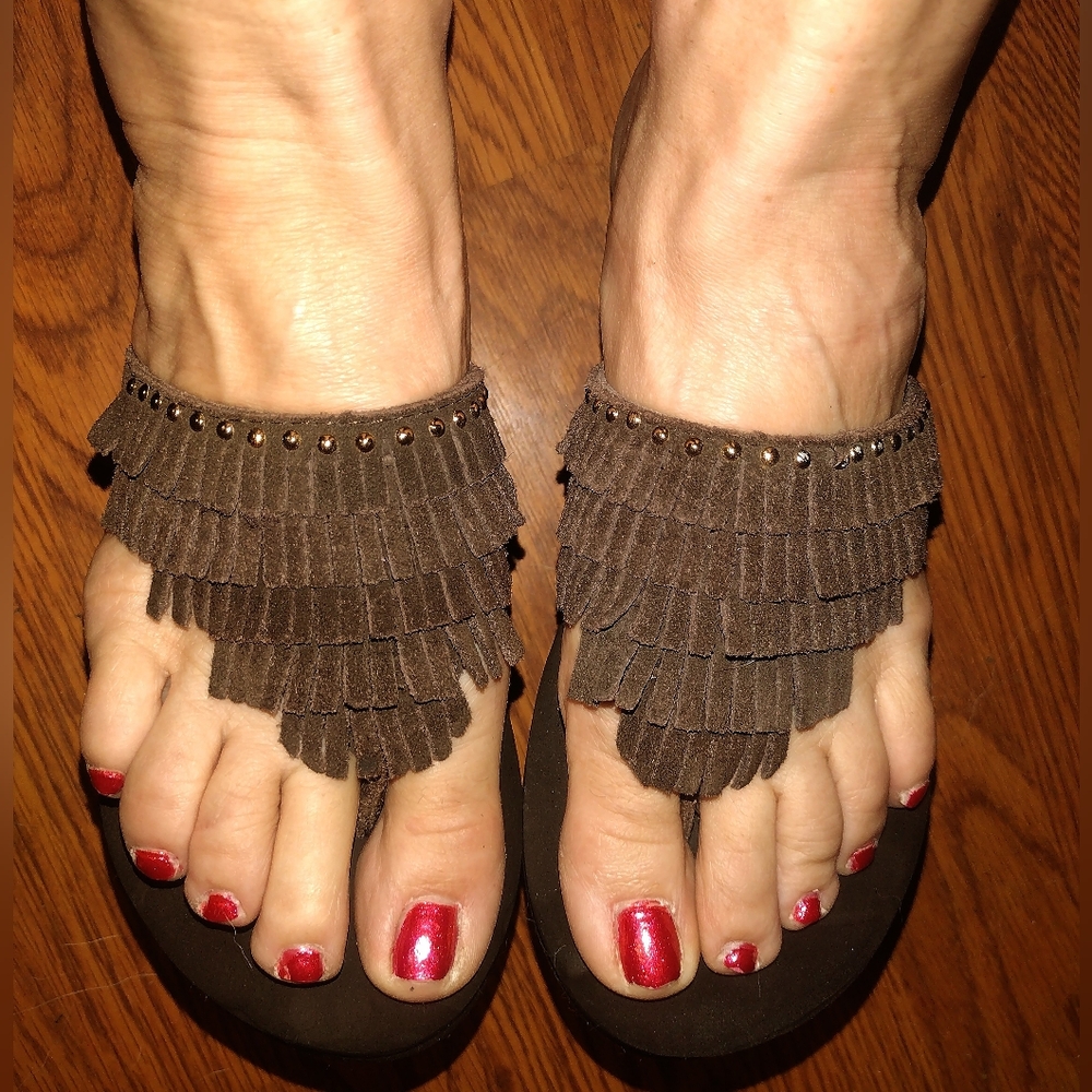 Yellow Box Brown Fringe Sandals#426